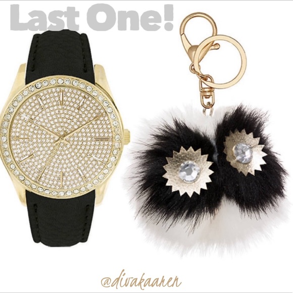 jessica carlyle Accessories - SALE! Gold / Leather Watch & Fur Purse Charm / Key Chain